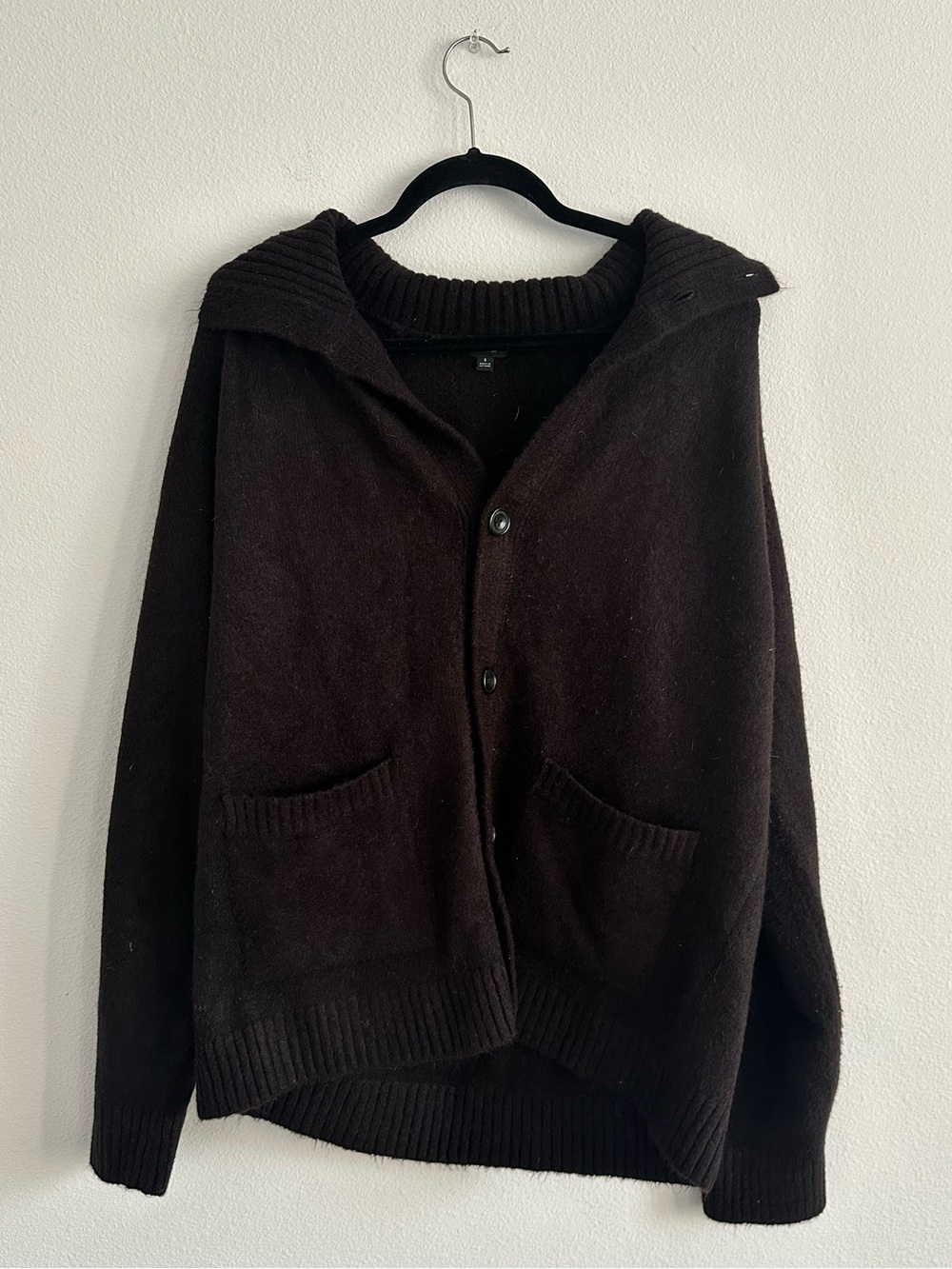 Uniqlo Women’s Espresso Brown Wool Blend Long Sleeve Button Front Sweater Size S